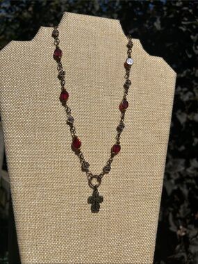 Red Bead Cross Pendant Necklace